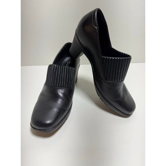 Clark’s Bendables Leather Slip On 7.5M Block Heel 80825 Thoughtful Q Comfort - Picture 1 of 8